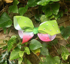 Large Bright Pink and Green Bling Bow