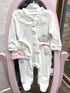 Baby Girls Elegant All in one Crown White Baby Grow with Hat and Mittens