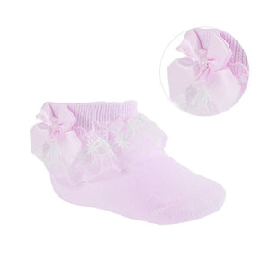 Lace Socks with Flower Trim and Bow