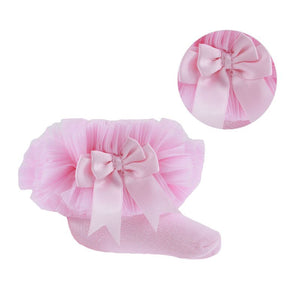 Pink Socks with Organza Lace & Bow